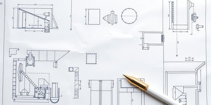 Blue print effect mockup showcasing technical drawings and diagrams with blueprint style overlay, engineering, diagrams