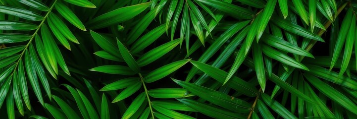Obraz premium Close up of a vibrant green palm leaf displaying intricate texture and natural patterns, green, leaves, texture
