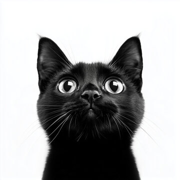 Cute black cat staring quizzically into space 