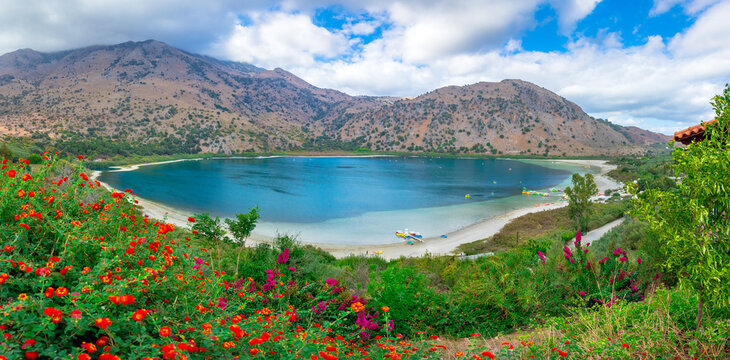 Panorama of the natural lake Kournas at Chania, Crete
