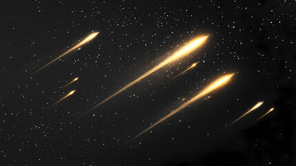 Fiery meteor shower display against a stark - transparent background, cut out. Meteor. Illustration