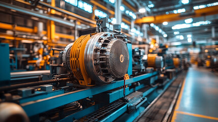 large industrial air compressor system operating in a modern manufacturing facility showcasing powerful equipment in a factory production setting bright white gold silver tone background