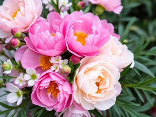 Obraz premium Pink peony flowers arranged in a soft and elegant background, beautiful, arrangement, natural