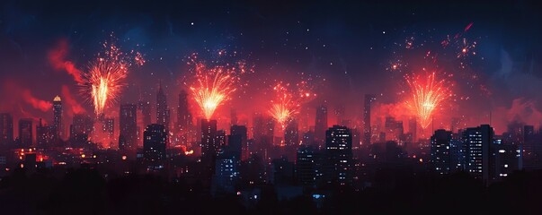 Fireworks bursting in a night sky over an Indian cityscape, celebrating Diwali, grand Diwali festival concept