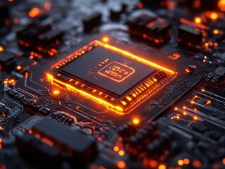 A symbolic glowing overlay highlighting the security features of an EMV chip, dramatic cinematic lighting