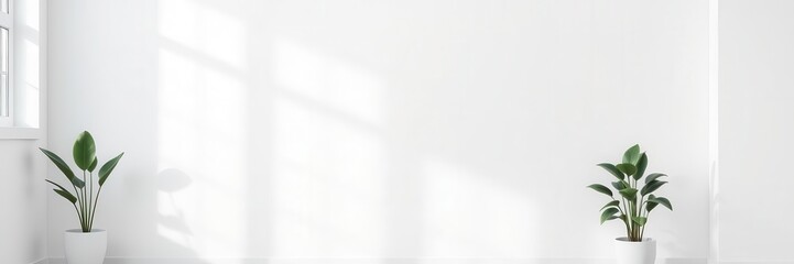 Realistic shadow effect of a potted plant casting its shadow on a white wall, design, mockup