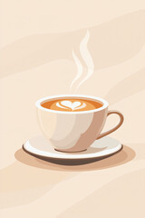 Obraz premium Steaming cup of coffee with latte art heart on foam