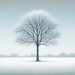Fototapeta premium Frozen Tree in Serene Field
