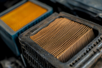 Comparison of clean and dirty air filters, showcasing the importance of vehicle maintenance, AI Generated