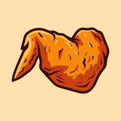 fried chicken wings isolated colored drawing line art style sketch classic vintage design illustration