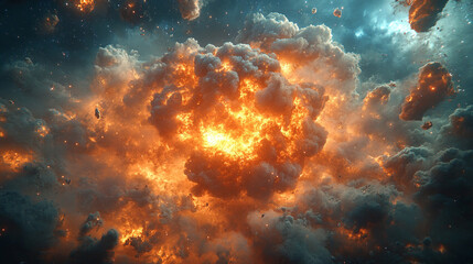 Obraz premium Big Bang explosion with swirling energy bursts and time warp effects in the universe symbolizing chaos creation and the origin of space and time depicted in vivid detail