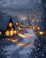 Fototapeta premium Christmas night in the snowy village