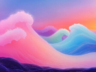 Digital artwork showing conceptually abstract pastel-colored waves resembling a dreamlike landscape, offering a unique representation of surreal tranquility.