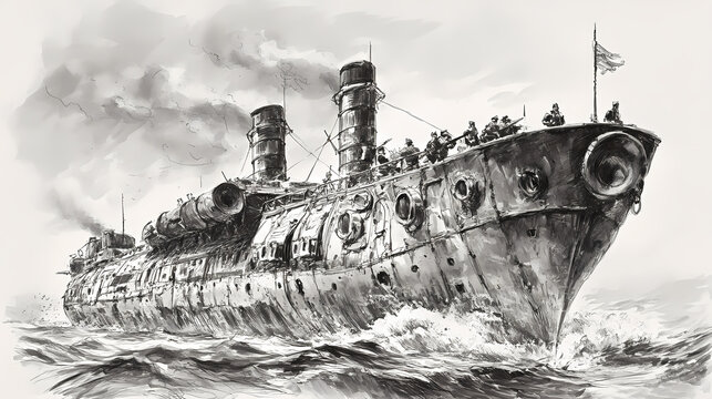 Rudergetriebenes kriegsschiff. Chronicle. Illustration
