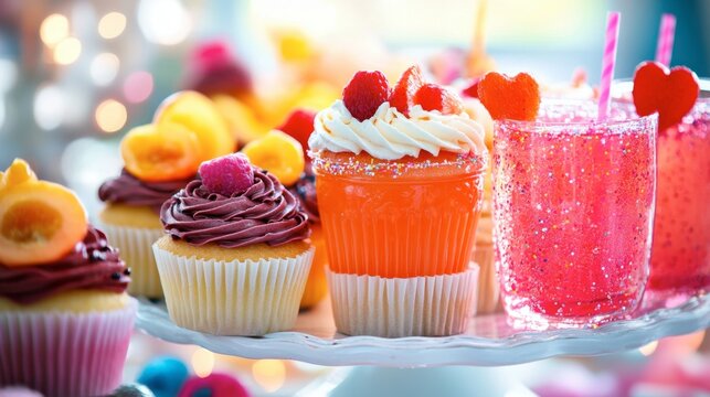 Colorful Cupcakes and Refreshing Drinks for a Sweet Table Setting
