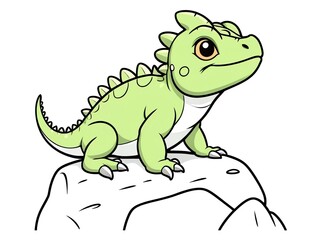 Fototapeta premium Adorable Baby Dragon on a Rock: A Whimsical Cartoon Illustration