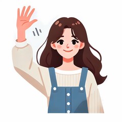 Flat Style Woman Waving Illustration on White Background - Isolated Character Gesture