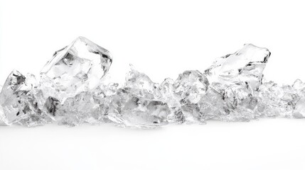 Obraz premium Crushed ice cubes spread on a white background.