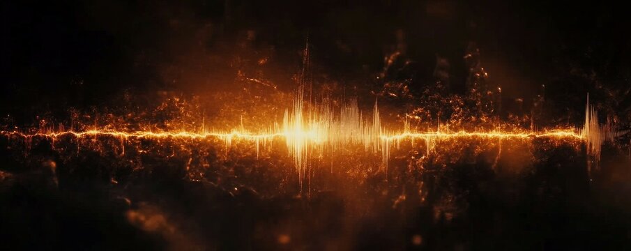 Pulsating sound waves on a dark background, immersive audio, hightech visuals