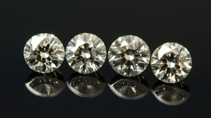 Sparkling Round Cut Diamonds on Dark Reflective Surface Display