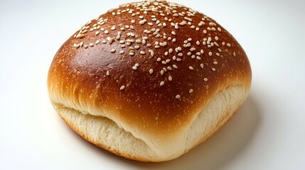 A single hamburger bun photographed from above on a white background.

