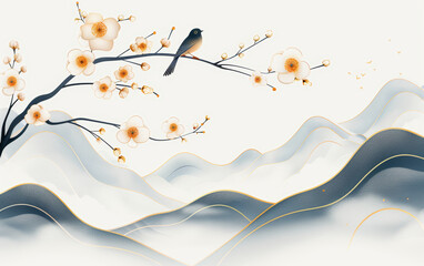Art illustration of birds flying freely in spring

