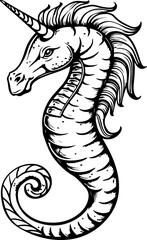 Illustration of a Mythical Unicorn Seahorse