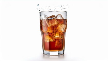 Refreshing cola drink with ice cubes in a tall glass.
