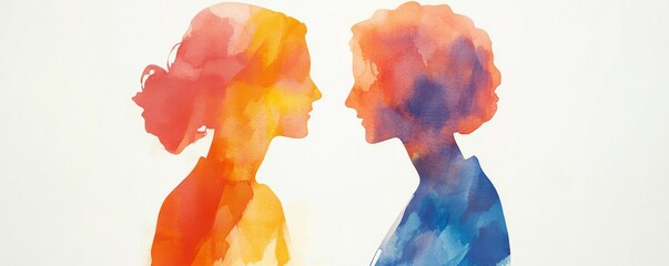 Two Women Standing Together. A watercolor brushstroke illustration. International Women's Day. Banner for March 8. Women's rights movement