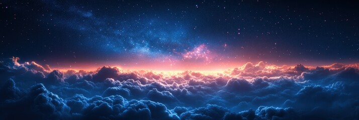 Naklejka premium Aurora Borealis Nightscape Over Cloudy Landscape, Serene and Majestic Digital Composite