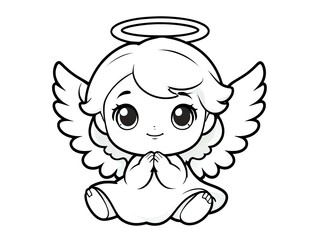 Adorable Cherubic Angel with Halo and Wings: A Coloring Page