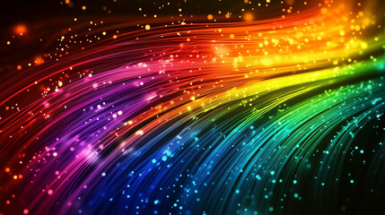 Fototapeta premium Vibrant rainbow light trails with sparkling particles creating a dynamic and colorful abstract design