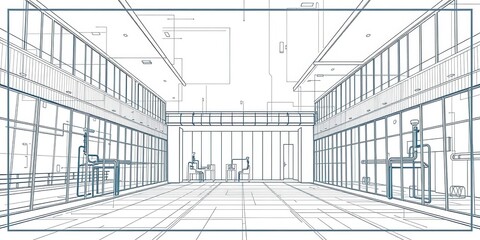 Fototapeta premium Modern architectural blueprint design with geometric shapes and clean lines, modern, industrial