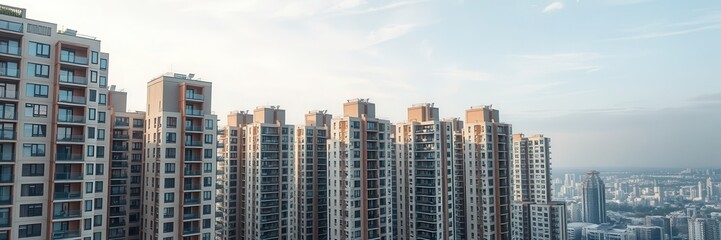 Modern module apartment block with sleek, minimalist design, facade, urban