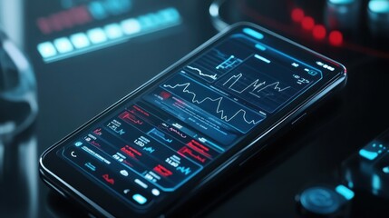 Smartphone displaying data analytics and metrics.