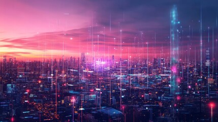 Obraz premium Futuristic Digital Realm, an imaginative world filled with pixelated landscapes, vibrant holograms, and innovative technology elements that inspire creativity and exploration.