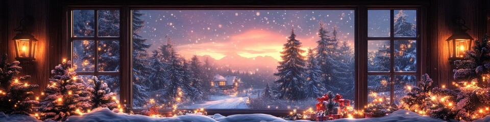 Cozy Christmas Cabin Scene, Soft-Focus Photograph