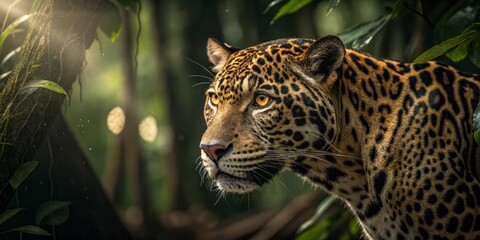 Portrait of a Majestic Jaguar in a Rain Forest