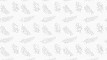 Background illustration of grey wispy feathers or leaves on white background. Abstract, neutral, classic background. Copy space.