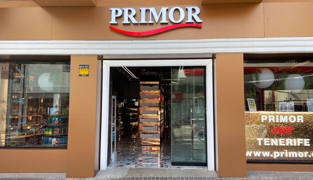 Tenerife, Canary Islands,Spain - October 19, 2024: View of the facade of the cosmetics store PRIMOR in Los Cristianos.