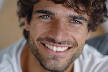 Fototapeta premium Portrait of man smiling with perfect skin and hair.