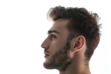 Fototapeta premium Side view of a handsome man facial portrait isolated on a white background
