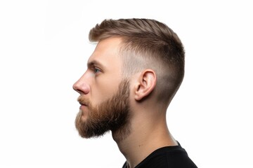 Obraz premium Side view of a handsome man facial portrait isolated on a white background