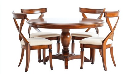 Classic dining table and chair set isolated on a plain white background.