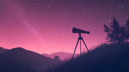 Exploring the mysteries of the universe with a stellar telescope under a starry sky, digital art of astronomy concept. Serendipity. Illustration