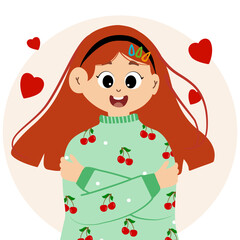 cute girl who was hugging herself. mental health day concept celebrate. World Mental Health Day. Mental Health care concept. October 10. world mental health day awareness. Vector illustration
