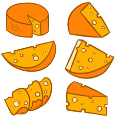 vector collection of cheese slice illustrations. Various types of cheese. Cheese flat icon. Fresh parmesan or cheddar.
