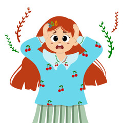 beautiful girl holding head. feeling overwhelmed and anxious. girls experience mental health problems, worry, frustration, and emotional stress. Anxiety and mental health concept. Loneliness concept.
