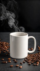 Plain white mug mockup isolated on a dark background, perfect for branding or product showcase.