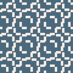 Abstract geometric seamless pattern with ethnic folk motif. Elegant blue and white geometrical ornament texture with broken lines, chevron, zigzag. Retro vintage style background. Vector geo design